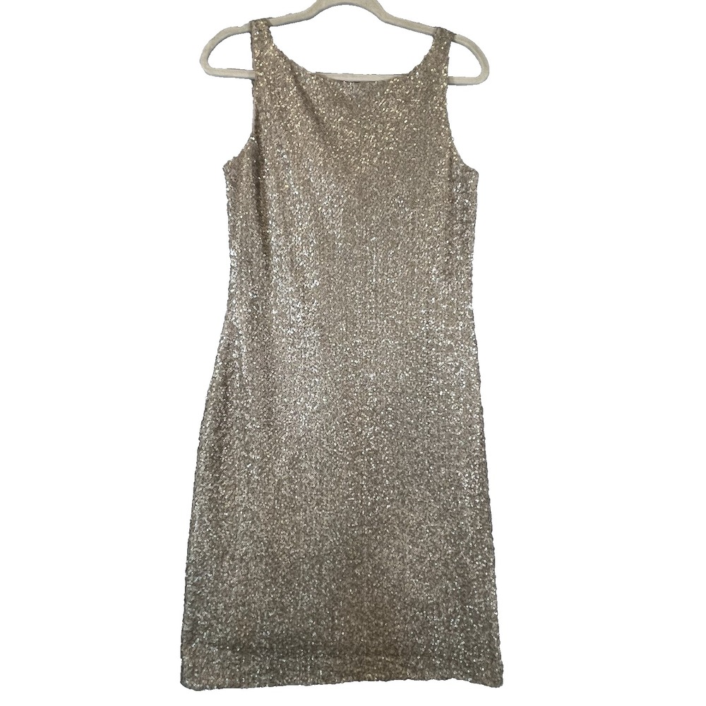 Lauren Ralph Lauren‎ Evening Dress Gold Sequin Sleeveless Cocktail Holiday Sz 12